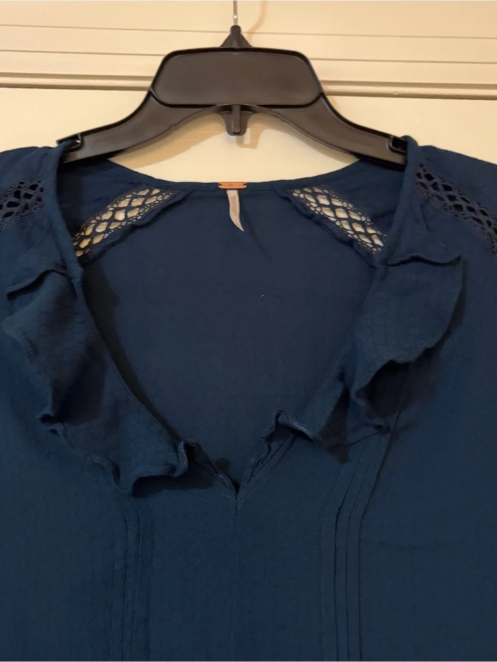 Lucky Brand Deep Navy Ruffle V-Neck Blouse